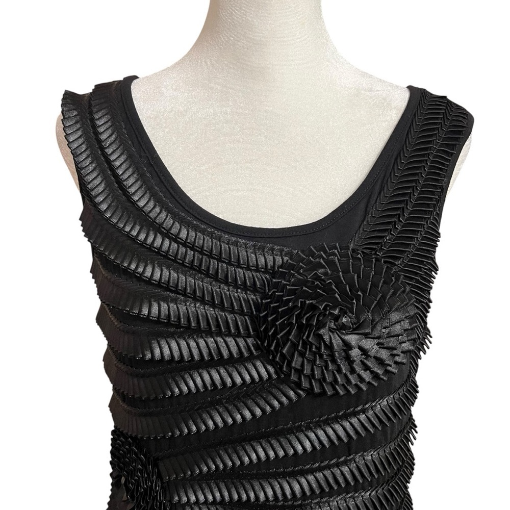 VTG Y2K Lauren Michelle Black Sleeveless Dress 3D Origami Embellished Funky Sz M - Picture 3 of 11